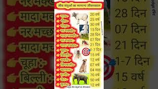 जीव जंतुओं का सामान्य जीवनकाल | गाय,घोड़ा,बकरी,बिल्ली जीवनकाल | #gk #upsc #viralvideo #ytshorts