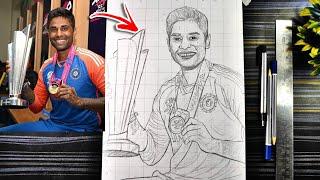 Surya Kumar Yadav drawing with T20 Champions trophy, How to draw Surya Kumar Yadav,Outline Tutorial