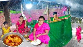 Village Life - It's Always Raining। Heavy Rain Indian Village। Cooking Village Food Chicken Curry