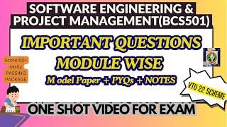 SEPM Imp Questions-PASSING PACKAGE-Software Engineering &Project Management BCS501- 22Scheme #vtu