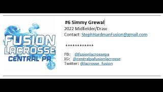 Simmy Grewal Highlight - Fusion Lacrosse Club -  Victory June 2020