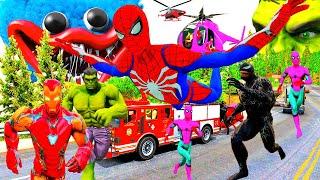 Avenger VS Red Hulk, Spiderman Chạy Xe Ô Tô Cứu Hỏa Giải Cứu Siêu Nhân Người Nhện