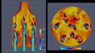 Combined Velocity, Temperature, CH4, O2 Profiles for 10-Injector Choked Nozzle