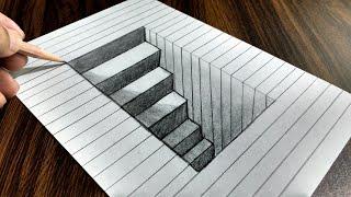 How to Draw 3D Steps in a Hole - Line Paper Trick Art