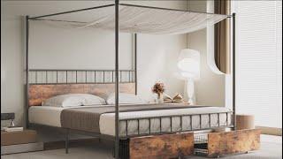 LIKIMIO Canopy Bed Frame with Drawers