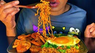 VIRAL ROSE FIRE NOODLES + SHRIMP BOIL ASMR | No Talking Eating Sounds