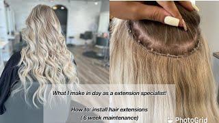 How to install handtied extensions! Waterfall method |what I make in a day #hairstylist #salon