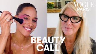 Use lipstick as blush: Val Garland shows Cindy Bruna a bold summer look | Beauty Call | Vogue Paris