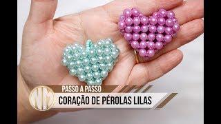 Coração de Pérolas Lilas - passo a passo