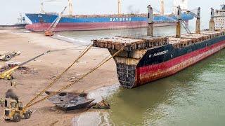 Extreme Way They Break Massive Old Cargo Ship Part by Part