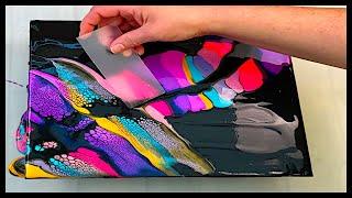 Acrylic Pouring Swipe Technique using Special Floetrol in Swipe Colour. Amazing Cells