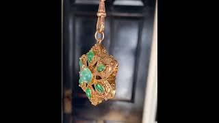 Antique Emerald Star 18K Gold Etruscan Pendant