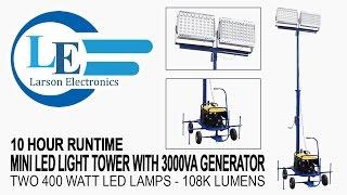 Mini LED Light Tower with 3000VA Generator - Two 400 Watt LED Lamps - 108k Lumens - 10 Hour Runtime