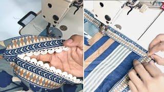 Attach (Underground) lace on chak daman | Easy sewing trick #finetailors #sewing #stitch #binance