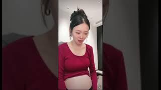 huge pregnant belly burping