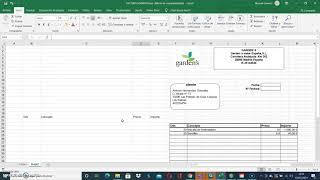 Factura básica realizada con Excel incluye un logotipo, cuadros de texto, formatos de celda, bordes.