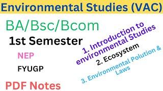 Environmental Studies (VAC) Notes PDF For Class B.A/B.Sc/B.Com 1st semester | EVS Sem 1 | NEP/FYUGP