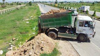 Full Video!! Landfill up Process Fill the soil Use Dozer MITSUBISHI BD2F With 5Ton Dump Trucks