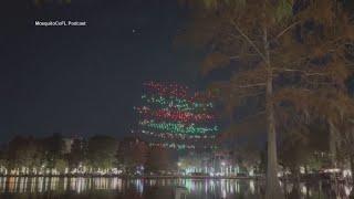 Drones fall from the sky during downtown Orlando's holiday drone show