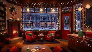 A Christmas Cafe Ambience with Christmas Jazz Music & Crackling Fire