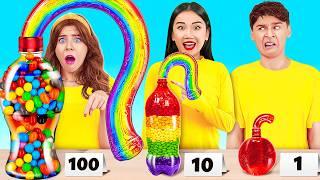 100 Layers of Food Challenge  Amazing Jelly Bottle Hacks and Rainbow Receipts by 123 GO!