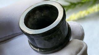 🟢 Black Chicken Jadeite Thick Ring 乌鸡翡翠扳指 (DSR0355)