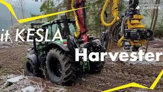 John Deere 6155R mit Kesla Rollenharvester 16RH, wendig und bestandsschonend in der 1. Durchforstung