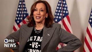 WATCH: Harris speaks with reporters before campaign event as early voting begins in Detroit