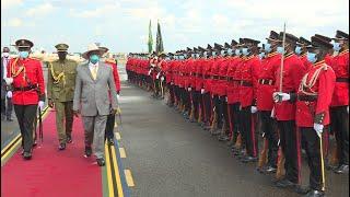 Museveni's colorful arrival in Tanzania, inspects smart Army parade of TZ People's Defense Forces