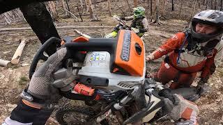 4 chainsaws clearing trail. How we leapfrog to keep things moving. Part 3