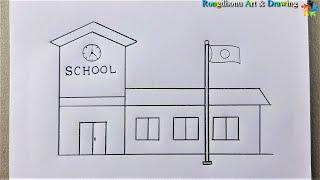 How to draw a L Pattarn School  School Scenery Drawing  Pencil