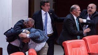 Turkish MPs injured in punch-up in parliament