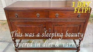 Vintage buffet reveals her true beauty when the varnish comes off | 1 day Furniture flip