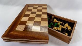 Folding Sapele & Curly Maple Chess Board with a Box for the Chess Pieces