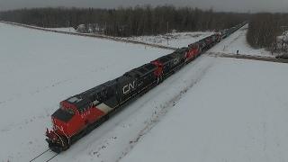 DJI Phantom 3 Aerial Video - CN Train 406 West at Salisbury, NB (Feb 8, 2017)