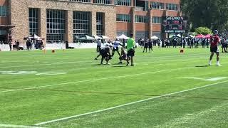 Seattle Seahawks’ Jacob Hollister catches passes during training camp