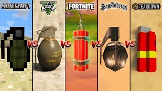 MINECRAFT GRENADE VS GTA 5 GRENADE VS FORTNITE GRENADE VS GTA SA GRENADE VS TEARDOWN - WHICH IS BEST