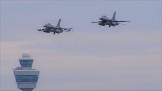 AWESOME & RARE! 2x F-16A (RNLAF) Fighter jets Fly By at Amsterdam Schiphol Airport!