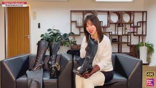 Lady Abby is showing and trying on Dior brand leather knee boots with Subtitle!