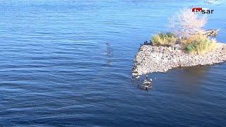 Обмеление Волги в Саратове. Из воды показался затонувший ледокол