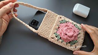 Crochet Phone Bag Tutorial | Crochet Rose Granny Square Bag