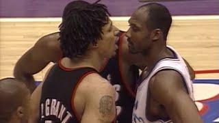 Brian Grant gets in Karl Malone’s face after getting cut with a HARD ELBOW (1999 Game 5)