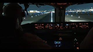 MIA Miami Airport- Cockpit view of night takeoff, Boeing 767