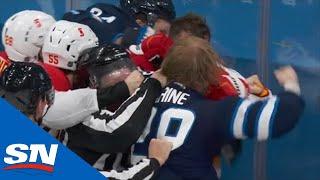 Patrik Laine Drops The Gloves After Noah Hanifin Crosschecks Kyle Connor Into Boards