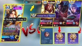 HARD MATCH! GLOBAL LUO YI SOLO HIGH RANK VS  TOP 2 GLOBAL TIGREAL & PRO PLAYER 1200 STAR - MLBB