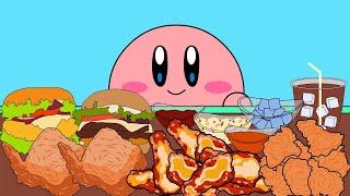 Kirby Animation - Eating Hot Cheese Fried Chicken & Cheese Hamburger Mukbang