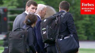JUST IN: Biden—Flanked By Aides—Does Not Answer Reporters' Questions Upon Return To White House