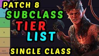 NEW SUBCLASS TIER LIST - Single Class Characters -  BG3 Honour Mode Guide