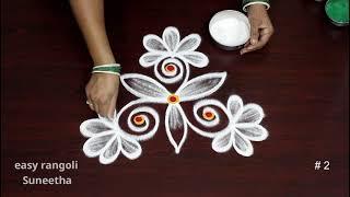 2 Creative BEGINNERS Daily kolam rangoli designs || Easy & simple muggulu || Apartment rangoli