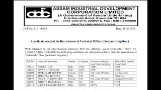 Assam Industrial Development Corporation Ltd Graduate Engineer Final results declared #aidcl#ae